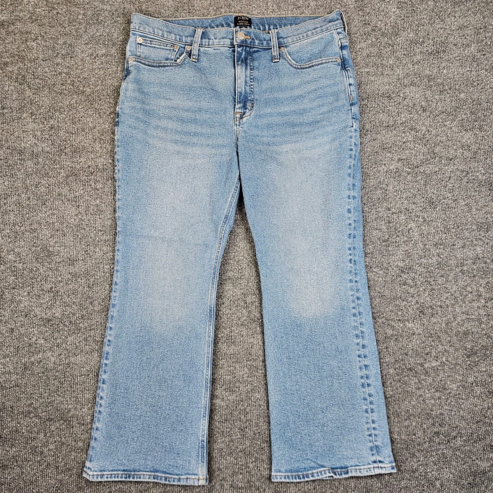 J.Crew Mid-Rise Flare Crop Jeans Women's 31 Med Wash All Day Stretch Blue Denim